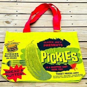 Trader Joes Reusable Heavy Cotton bag Green Pickle Shopping Bag NWT